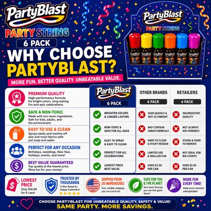 PartyBlast Non-Flammable Party String Spray – 6 Pack (3oz cans)