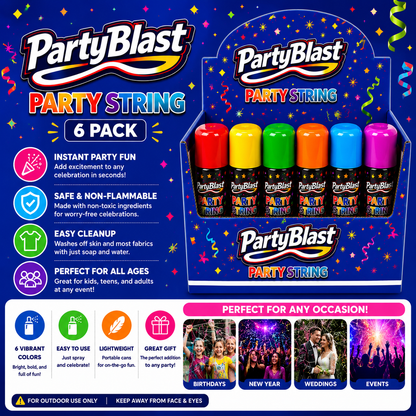 PartyBlast Non-Flammable Party String Spray – 6 Pack (3oz cans)