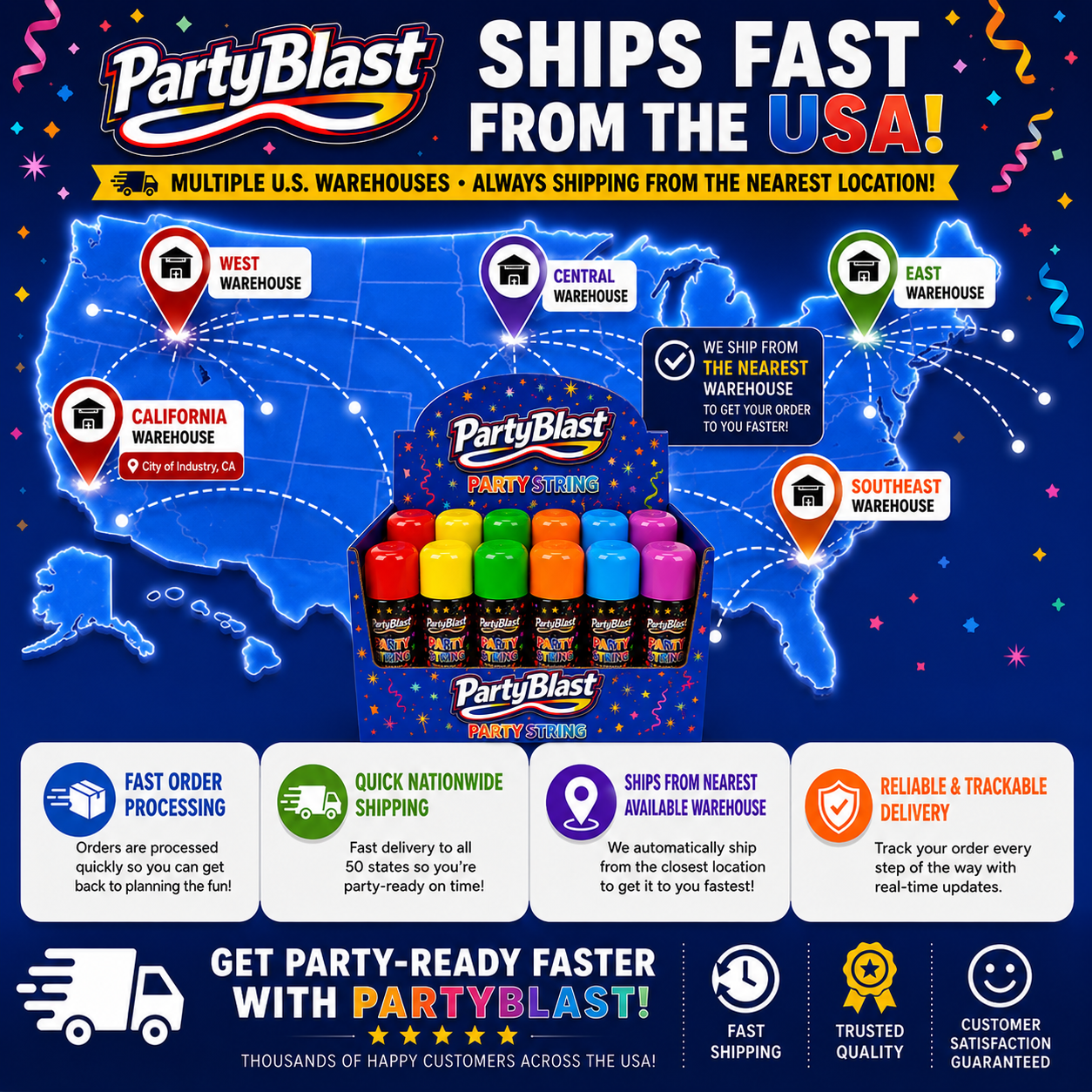 PartyBlast Non-Flammable Party String Spray – 12 Pack (3oz cans)