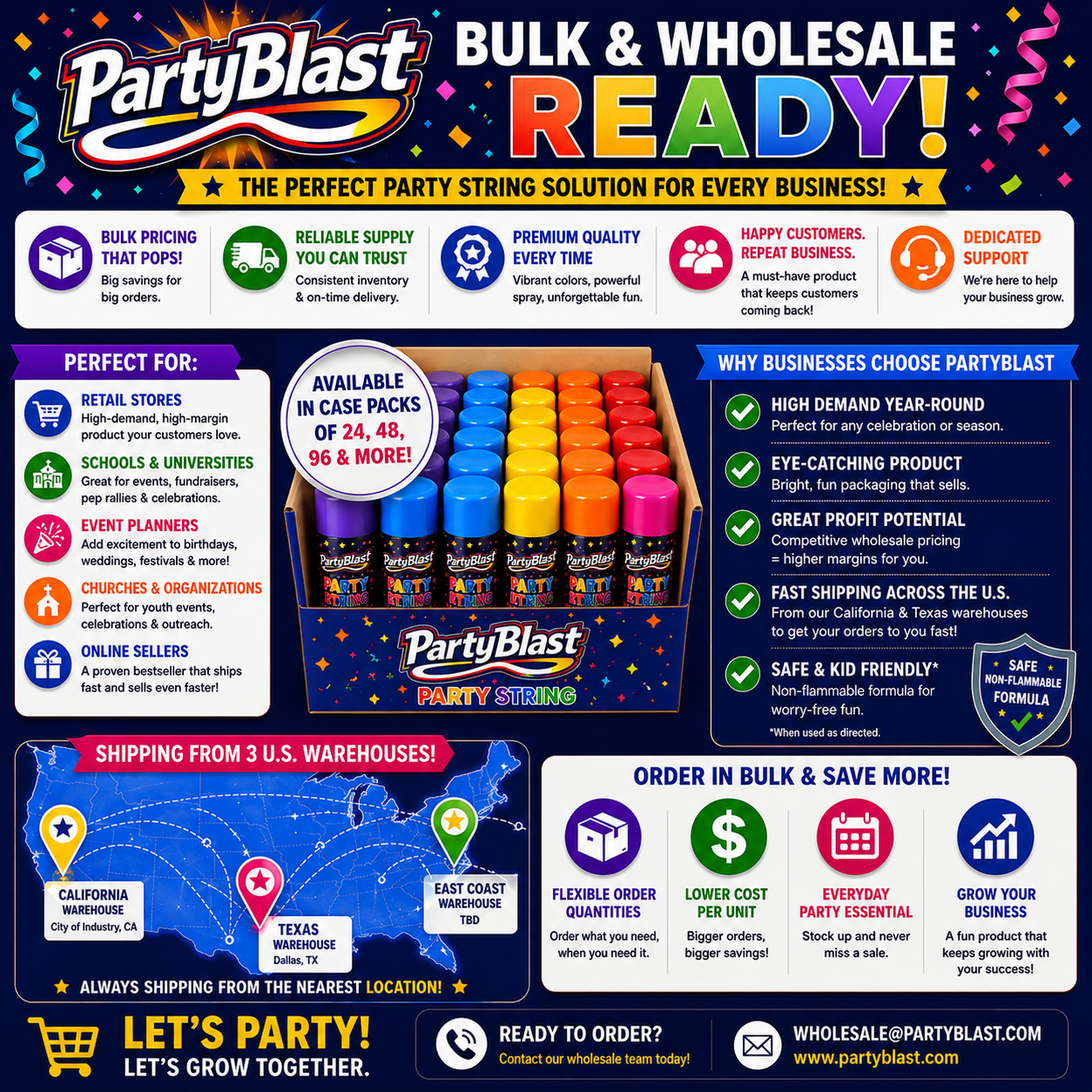 PartyBlast Non-Flammable Party String Spray – 12 Pack (3oz cans)
