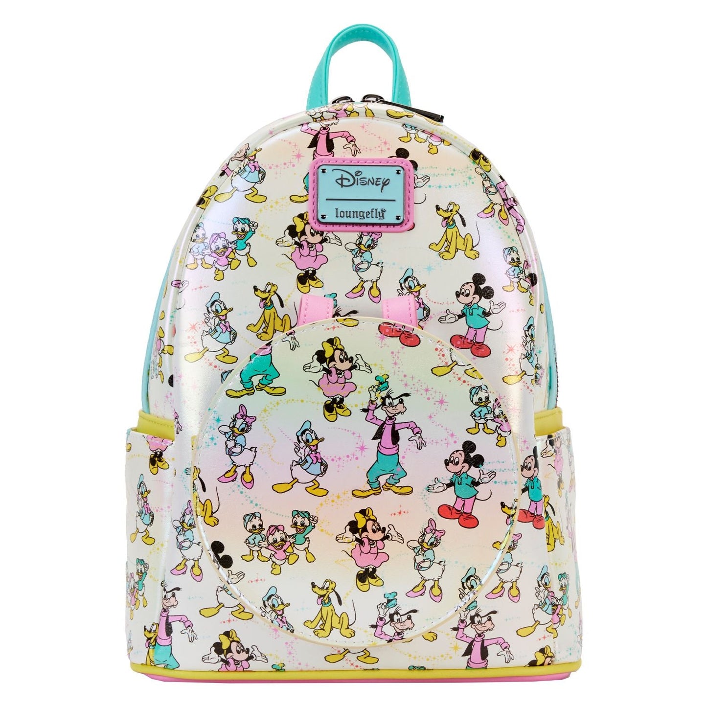Loungefly Disney100 Mickey & Friends All-Over Print Iridescent Ear Holder Mini Backpack