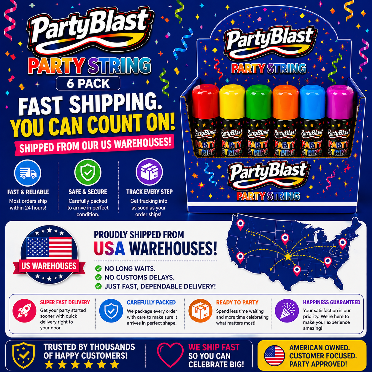 PartyBlast Non-Flammable Party String Spray – 6 Pack (3oz cans)