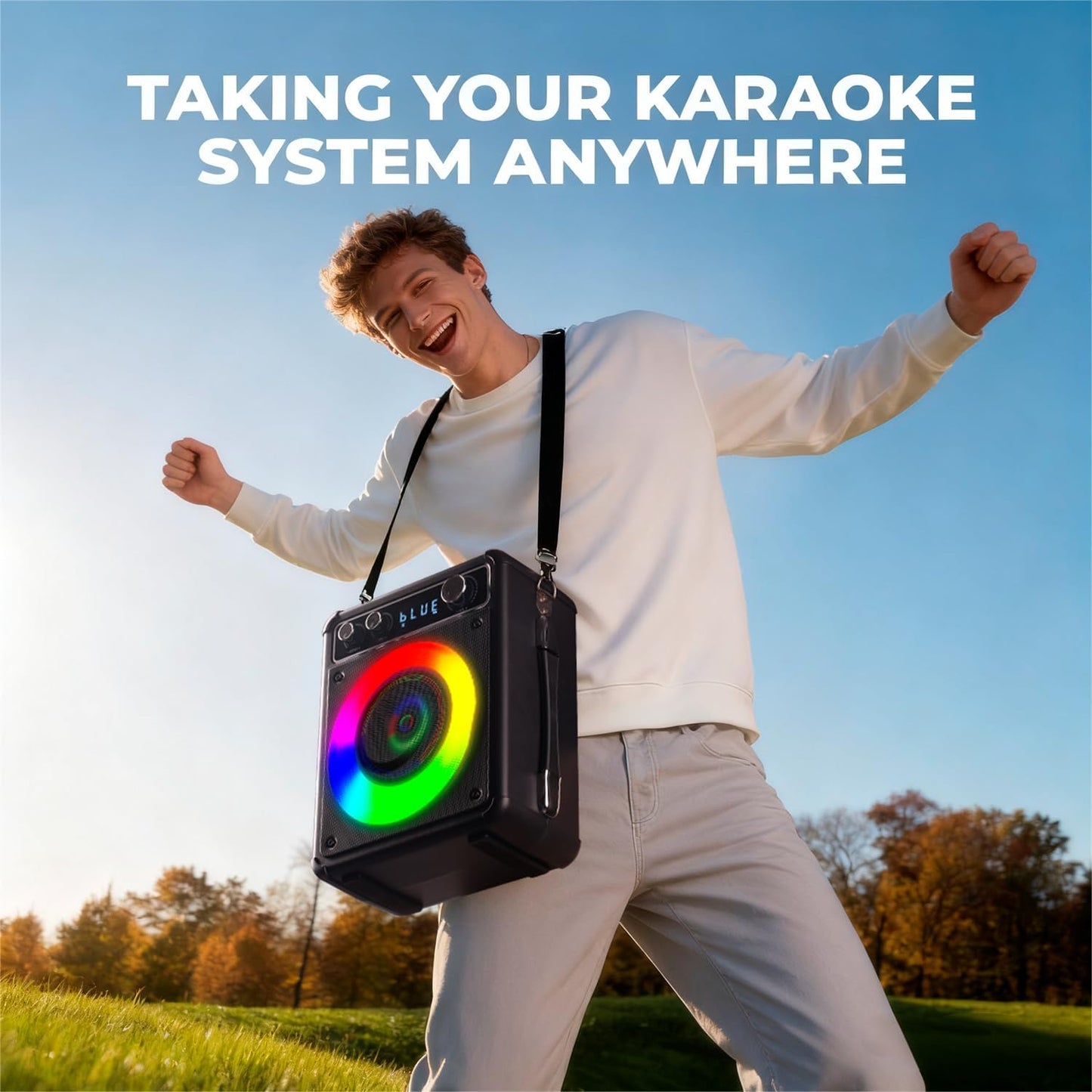 PartyBlast Karaoke Machine with 2 Wireless Microphones, Portable Bluetooth Speaker for Adults Kids, PA Systems Support TWS Echo Adjust TF USB AUX for Home Party Outdoor Travel