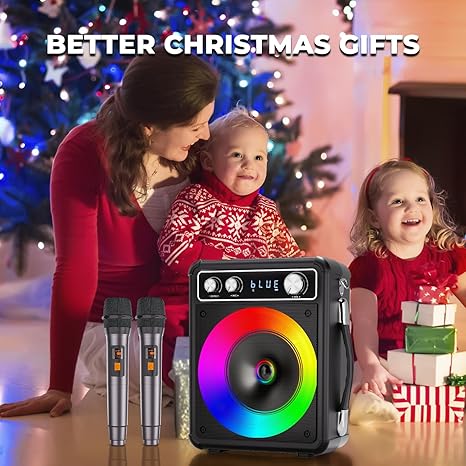 PartyBlast Karaoke Machine with 2 Wireless Microphones, Portable Bluetooth Speaker for Adults Kids, PA Systems Support TWS Echo Adjust TF USB AUX for Home Party Outdoor Travel
