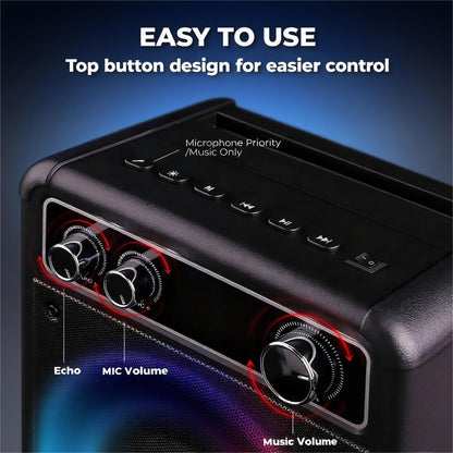PartyBlast Karaoke Machine with 2 Wireless Microphones, Portable Bluetooth Speaker for Adults Kids, PA Systems Support TWS Echo Adjust TF USB AUX for Home Party Outdoor Travel
