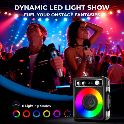 PartyBlast Karaoke Machine with 2 Wireless Microphones, Portable Bluetooth Speaker for Adults Kids, PA Systems Support TWS Echo Adjust TF USB AUX for Home Party Outdoor Travel