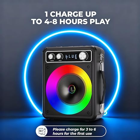 PartyBlast Karaoke Machine with 2 Wireless Microphones, Portable Bluetooth Speaker for Adults Kids, PA Systems Support TWS Echo Adjust TF USB AUX for Home Party Outdoor Travel