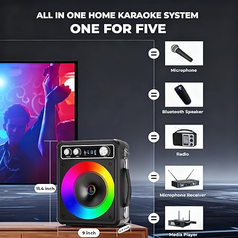 PartyBlast Karaoke Machine with 2 Wireless Microphones, Portable Bluetooth Speaker for Adults Kids, PA Systems Support TWS Echo Adjust TF USB AUX for Home Party Outdoor Travel