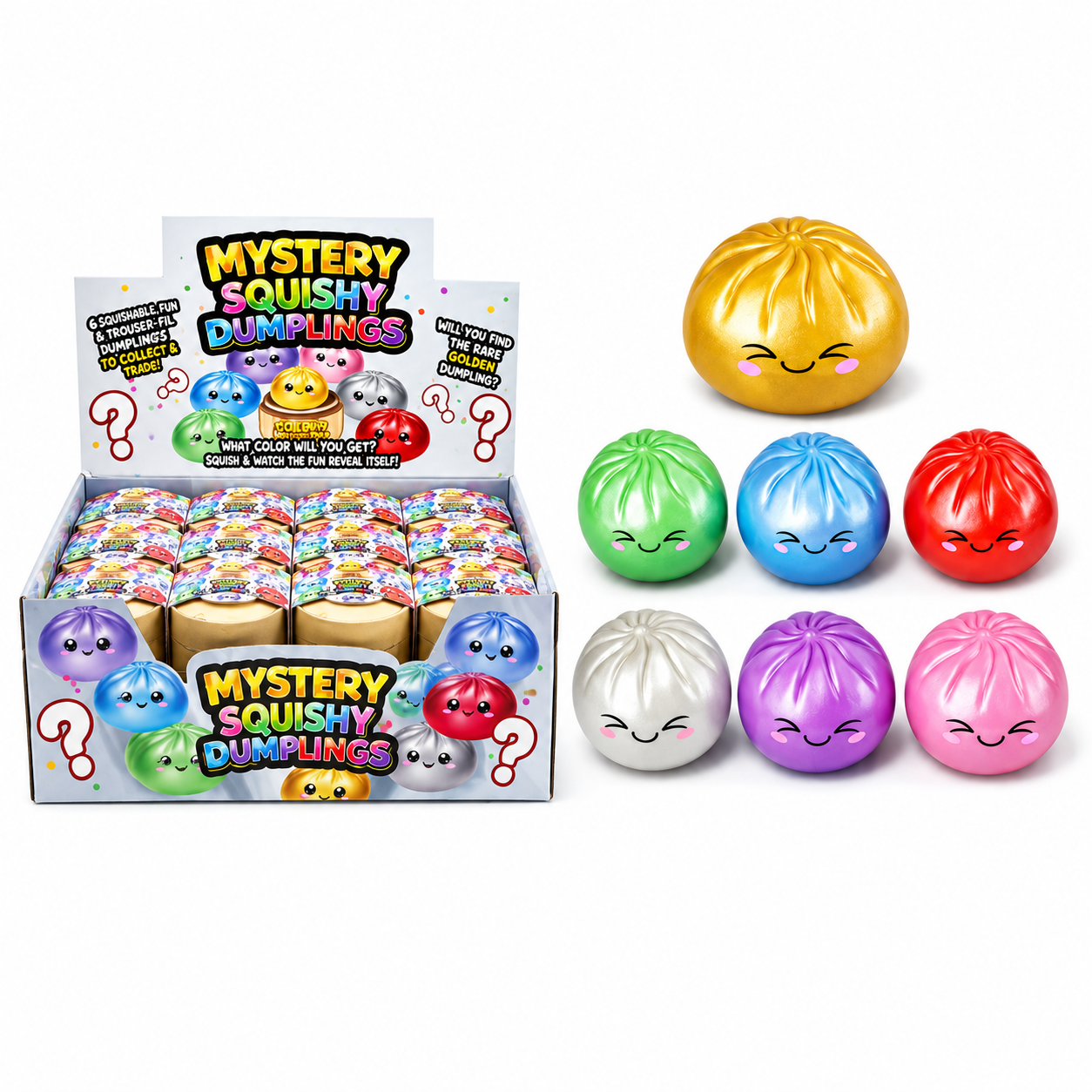 Metallic Squishy Dumplings Toy – 4" Mystery Collectible Squeeze Toy