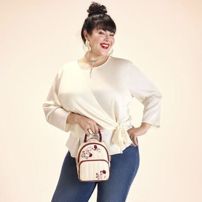 Loungefly Cream & Red Floral Convertible Mini Backpack & Crossbody Bag