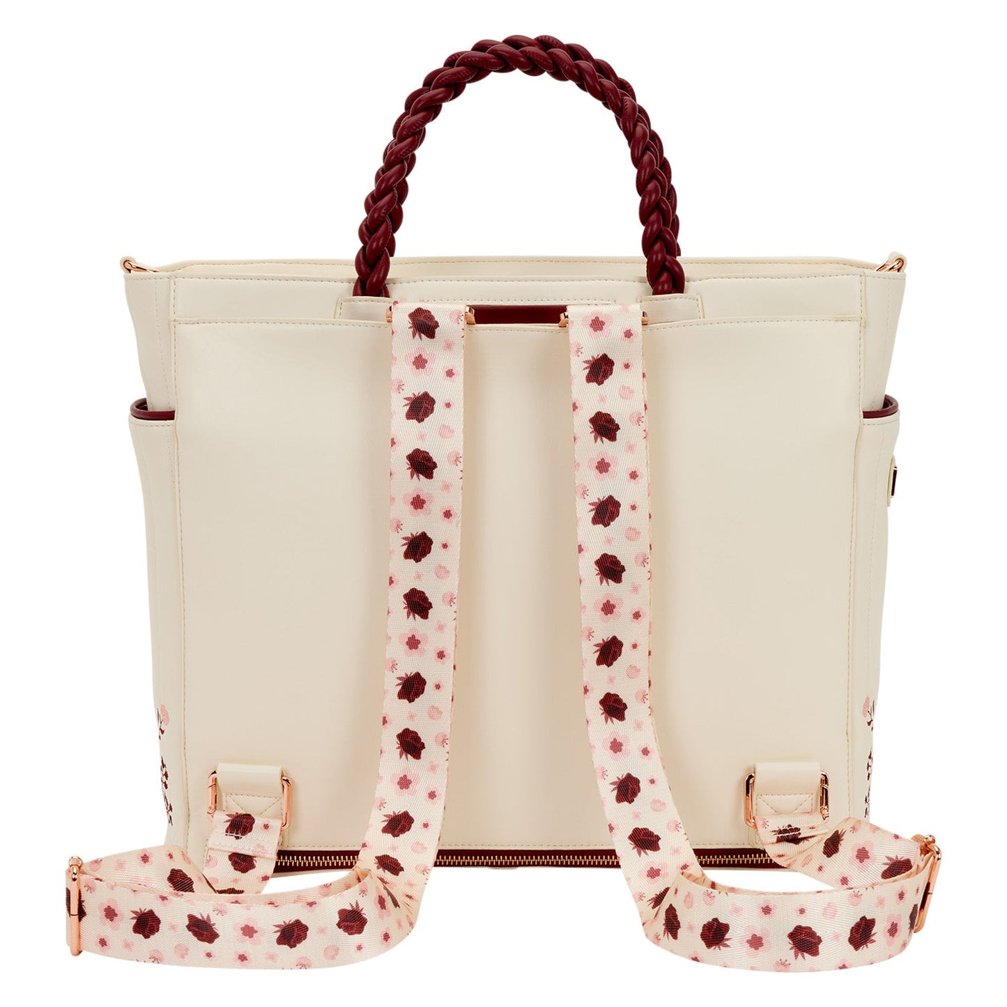 Loungefly Cream & Red Floral Convertible Backpack and Tote Bag
