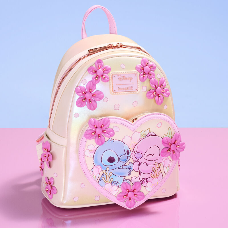 Loungefly Disney Stitch & Angel Cherry Blossom Heart Mini Backpack