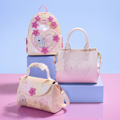 Loungefly Disney Stitch & Angel Cherry Blossom Heart Mini Backpack