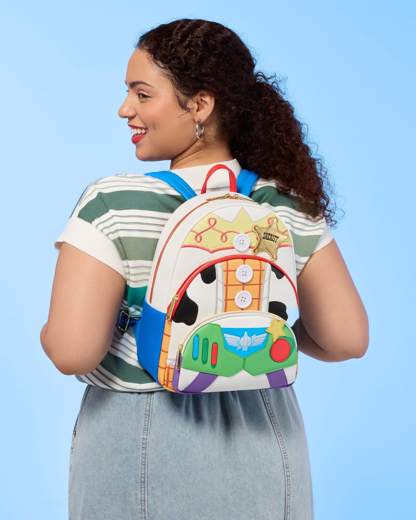 Loungefly Toy Story 5 Triple Pocket Jessie Woody Buzz Mid-Size Backpack