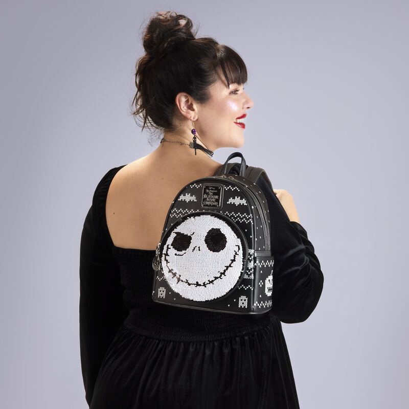 Loungefly Disney Nightmare Before Christmas Jack Skellington Reversible Sequins Mini Backpack