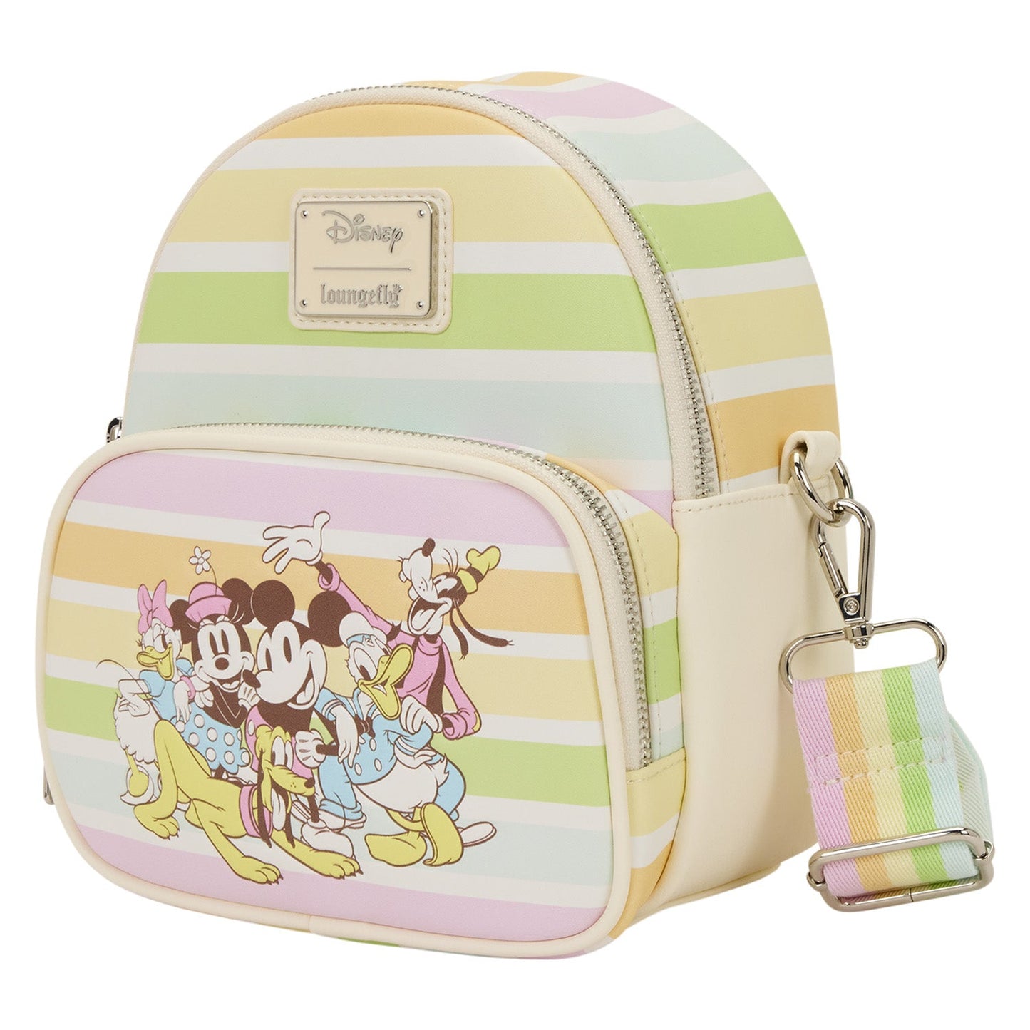 Loungefly Mickey and Friends Rainbow Stripes Convertible Mini Backpack & Crossbody Bag