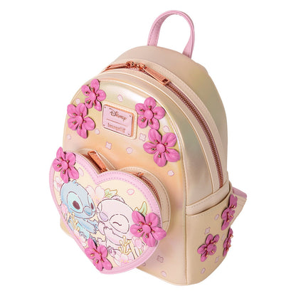 Loungefly Disney Stitch & Angel Cherry Blossom Heart Mini Backpack