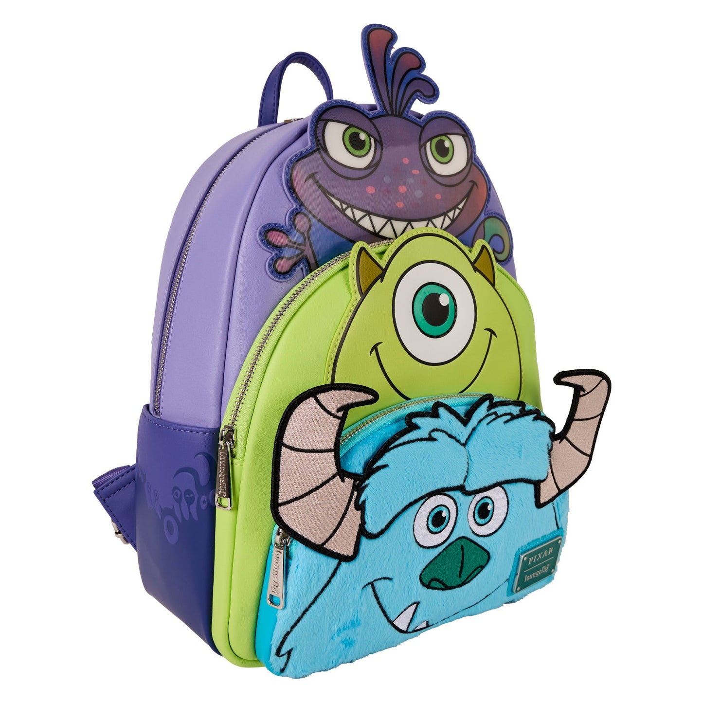 Loungefly Pixar Monsters Inc. Mike, Sulley and Randall Triple Pocket Mini Backpack