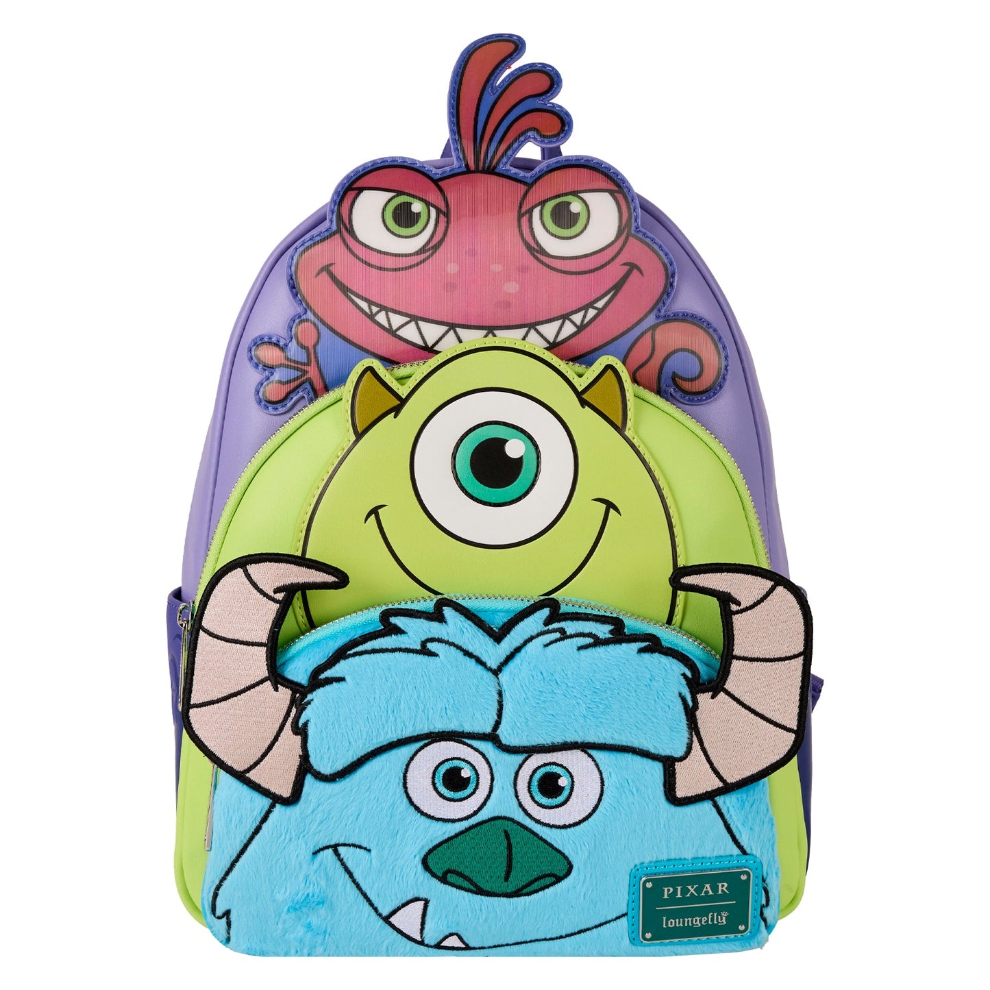 Loungefly Pixar Monsters Inc. Mike, Sulley and Randall Triple Pocket Mini Backpack