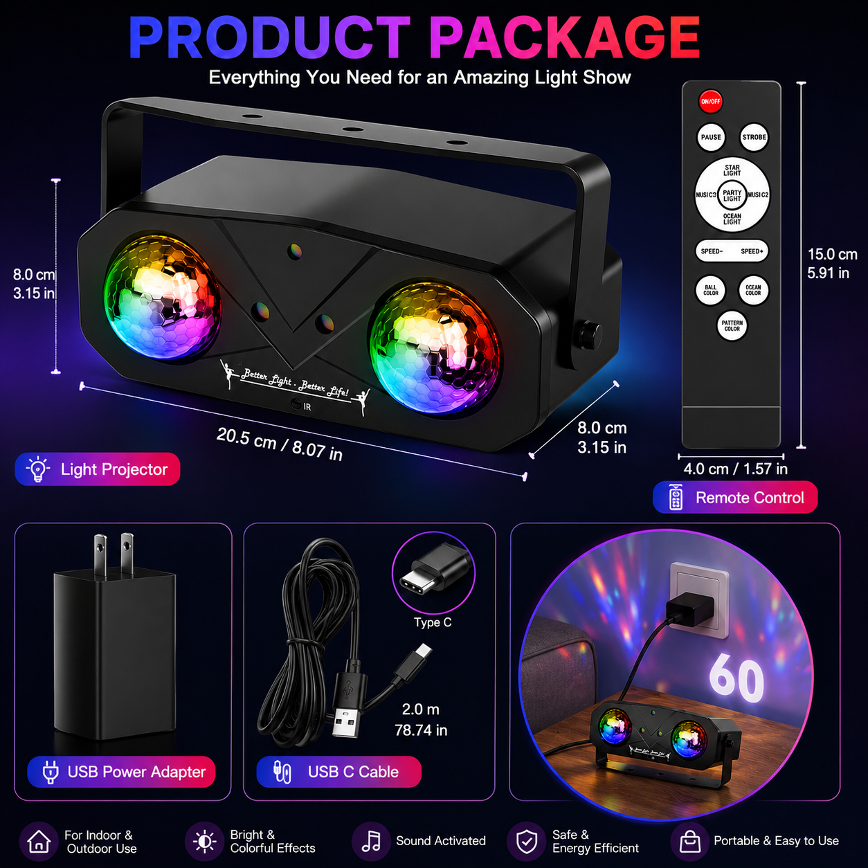Party Disco Ball Light Projector with Remote