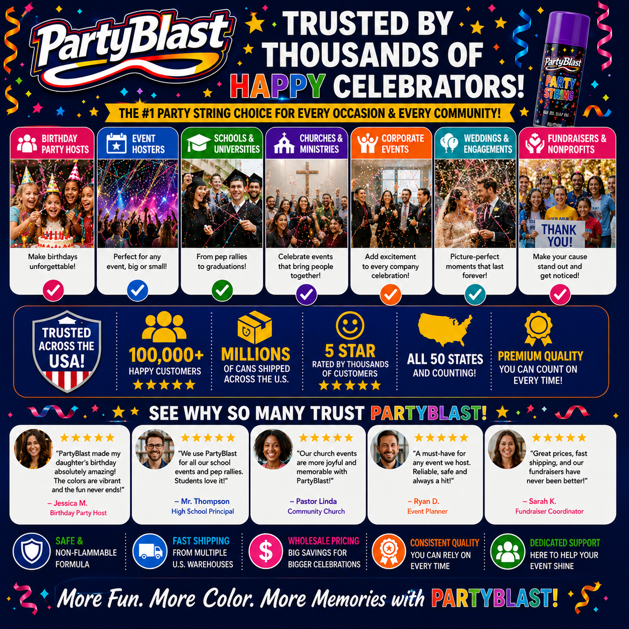 PartyBlast Non-Flammable Party String Spray – 12 Pack (3oz cans)