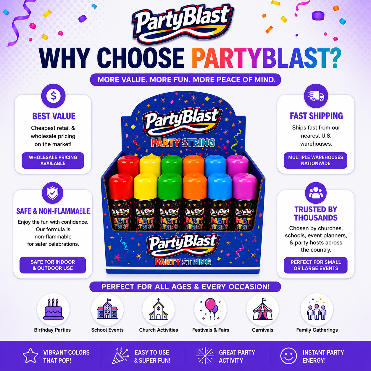 PartyBlast Non-Flammable Party String Spray – 12 Pack (3oz cans)