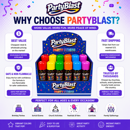 PartyBlast Non-Flammable Party String Spray – 12 Pack (3oz cans)