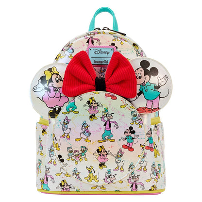 Loungefly Disney100 Mickey & Friends All-Over Print Iridescent Ear Holder Mini Backpack