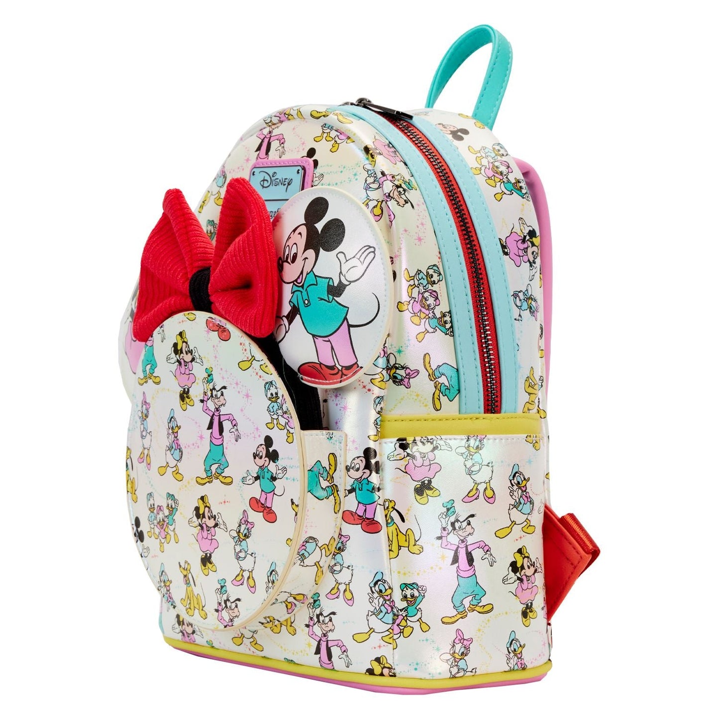 Loungefly Disney100 Mickey & Friends All-Over Print Iridescent Ear Holder Mini Backpack