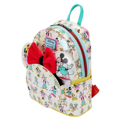Loungefly Disney100 Mickey & Friends All-Over Print Iridescent Ear Holder Mini Backpack