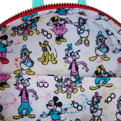 Loungefly Disney100 Mickey & Friends All-Over Print Iridescent Ear Holder Mini Backpack